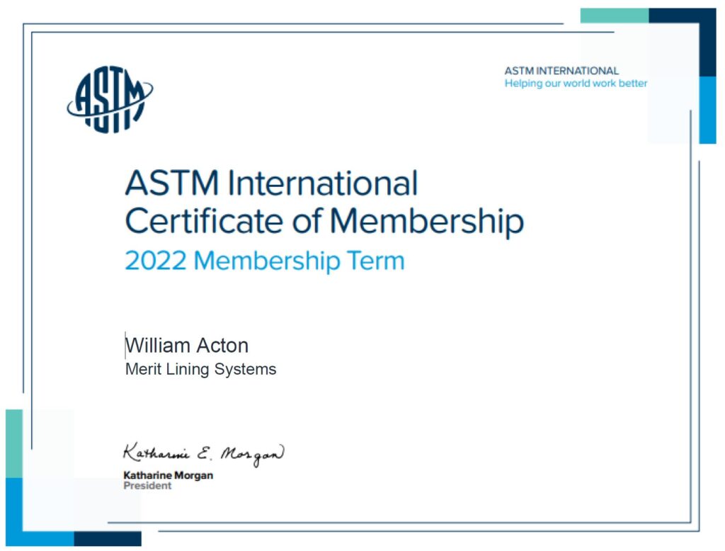 ASTM Certificate - Merit Lining Systems