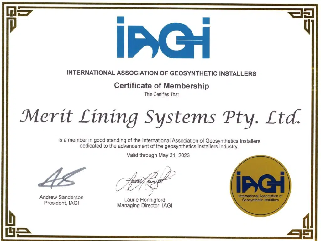 IAGI Certificate Merit Lining Systems